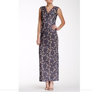 NWT! Marina Sleeveless Lace Wrap‎ Bodice Gown Navy/Nude [SZ 14 ]